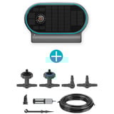 GARDENA AquaBloom Set L voor bewatering op zonne-energie besproeiingscomputer Grijs/turquoise, Automatisch besproeiingssysteem, accu inbegrepen