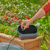 GARDENA AquaBloom Set L voor bewatering op zonne-energie besproeiingscomputer Grijs/turquoise, Automatisch besproeiingssysteem, accu inbegrepen