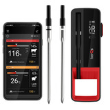 HerQs Double Max vleesthermometer Zwart/rood, herQs009 | 2 draadloze probes | temperatuurbereik tot 500 °C