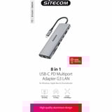 Sitecom 8 in 1 USB-C Power Delivery Multiport Adapter dockingstation Grijs