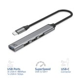 ACT Connectivity USB-C hub, 3x USB-A 2.0 en 1x USB-A 3.0 usb-hub Aluminium