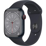 Apple Watch Series 8 smartwatch Zwart, 45 mm, Middernacht sportbandje, Aluminium, GPS + Cellular