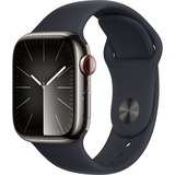 Apple Watch Series 9 smartwatch Grafiet/zwart, Roestvrij staal, 45 mm, Sportbandje (M/L), GPS + Cellular