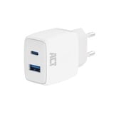 ACT Connectivity USB-C & USB-A lader 20W met Power Delivery PPS, Quick Charge, GaNFast oplader Wit