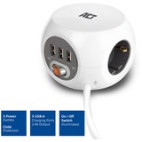 ACT Connectivity Vierkante stekkerdoos (PDU) met 3 sockets type F, 3 USB-A poorten, 1,5m Wit