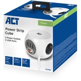 ACT Connectivity Vierkante stekkerdoos (PDU) met 3 sockets type F, 3 USB-A poorten, 1,5m Wit