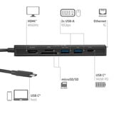 Club 3D CSV-2555 7-1 USB-C naar HDMI Hub Zwart, 4K60Hz, PD3.1 140W, USB-A, USB-C, LAN, MicroSD