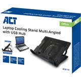 ACT Connectivity AC8110 Laptopstandaard laptopkoeler Zwart, tot 17" in hoogte verstelbaar, 2-poorts hub