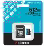 Kingston Canvas Go! Plus microSDXC 512 GB geheugenkaart Zwart, Incl. adapter, Class 10, UHS-I U3, V30, A2