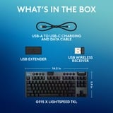 Logitech G915 X LIGHTSPEED TKL Low-Profile Wireless Gaming Keyboard Zwart, US-International, GL Tactile, Double-Shot PBT, RGB, LIGHTSPEED draadloos / Bluetooth / USB-C