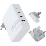 Xtorm 140W GaN-Ultra Travel Adapter + USB-C PD Kabel oplader Wit, 3x USB-C, 1x USB-A