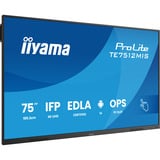 iiyama ProLite TE7512MIS-B4AG 75" 4K Ultra HD Public Display Zwart (mat), 2x HDMI | 1x DisplayPort | VGA | LAN | WiFi | 24/7 | Touch
