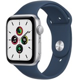 Apple Watch SE smartwatch Zilver/donkerblauw, 44mm, sportarmband, aluminium behuizing