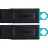 Kingston DataTraveler Exodia 64 GB 2 pack usb-stick Zwart/turquoise, 2 stuks, DTX/64GB-2P