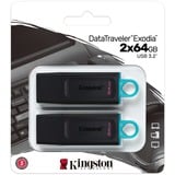 Kingston DataTraveler Exodia 64 GB 2 pack usb-stick Zwart/turquoise, 2 stuks, DTX/64GB-2P