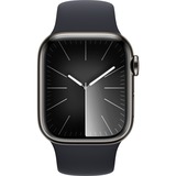 Apple Watch Series 9 smartwatch Grafiet/donkerblauw, Roestvrij staal, 41 mm, Sportbandje (S/M), GPS + Cellular