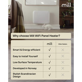 Mill Steel WiFi paneelverwarming PA400WIFI4, 400 Watt convector Wit, wifi 2,4 GHz (wifi 6), Bluetooth 5.2, Zigbee 3.0 + App