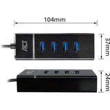 ACT Connectivity USB-C Hub 3.2 met 4 USB-A poorten usb-hub Zwart