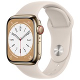 Apple Watch Series 8 smartwatch Goud, 41 mm, Sterrenlicht sportbandje, Roestvrij staal, GPS + Cellular