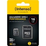 Intenso UHS-I Performance microSDXC 16 GB  geheugenkaart Zwart, Incl. SD adapter, UHS-I U1, Class 10