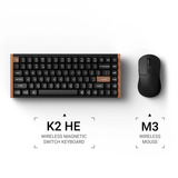 Keychron K2 HE Keyboard and M3 Mouse Wireless Elite Bundle, desktopset Zwart/houtkleur, US lay-out, Gateron Double-Rail Magnetic Nebula, 75%, RGB leds, OSA double-shot PBT, hot swap, 2.4GHz | Bluetooth 5.2 | USB-C