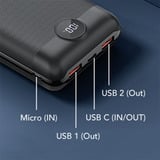 VEGER S20 Fast Charging 20000mAh Mini powerbank Zwart, PD 22,5W, QC 3.0, 2A, USB-A, USB-C, Micro-USB