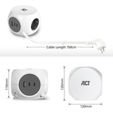 ACT Connectivity Stekkerdoos kubus met 3 stopcontacten, 30W Power Delivery USB-C/A poorten, kabellengte 1,5m Wit, Type F