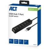 ACT Connectivity USB Hub 7 port met aan- en uit schakelaar usb-hub Zwart