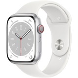 Apple Watch Series 8 smartwatch Zilver, 45 mm, Wit sportbandje, Aluminium, GPS + Cellular
