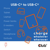 Club 3D USB-C Magnetic-Coil 240W PD3.1 Blue Cable, 2 meter kabel Blauw