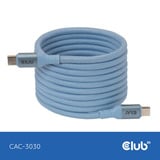 Club 3D USB-C Magnetic-Coil 240W PD3.1 Blue Cable, 2 meter kabel Blauw