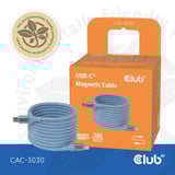 Club 3D USB-C Magnetic-Coil 240W PD3.1 Blue Cable, 2 meter kabel Blauw