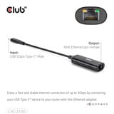 Club 3D USB-C naar RJ45 5Gbps Ethernet M/F adapter Zwart