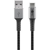 goobay USB-C naar USB-A textielkabel met metalen aansluitingen Grijs/zilver, 2 meter