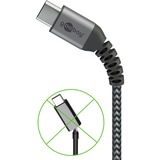 goobay USB-C naar USB-A textielkabel met metalen aansluitingen Grijs/zilver, 2 meter