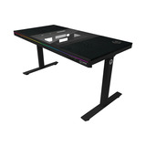 LORGAR Desk Elite 90 Series Wood tafel behuizing Zwart/houtkleur | 3x USB-A | 2x USB-C | RGB | Tempered Glass