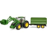 bruder John Deere 7R 350 met Frontlader en transportaanhanger Modelvoertuig 03155