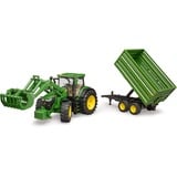 bruder John Deere 7R 350 met Frontlader en transportaanhanger Modelvoertuig 03155