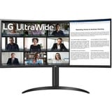 LG UltraWide 34WR55QK-B 34" Curved monitor Zwart, 2x HDMI, DisplayPort, 2x UBS-A, USB-C