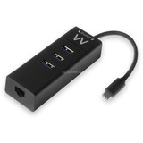 Ewent USB-C Hub met 3xUSB-A en Gigabit netwerk poort usb-hub Zwart
