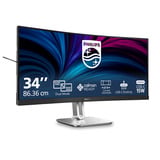 Philips 34B2U5900C/00 34" 4K UHD UltraWide monitor Zilver, HDMI, DisplayPort, Audio, LAN, USB-C, 120 Hz