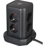 Brennenstuhl Stekkerdoos toren met 8 stekkerdozen in 45° opstelling stekkerdoos Zwart, 2x USB A, 1x USB C Power Delivery