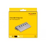 DeLOCK USB-hub 10 Gbps met 4 USB-A + 1 Quick Charge poort Grijs, Incl. voeding