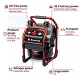 EINHELL SILENZZO 36/210 Professionele draadloze luchtcompressor Zwart/rood, Accu en oplader niet inbegrepen