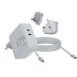 Xtorm 67W GaN-Ultra Travel Adapter + USB-C PD Kabel oplader Wit, 2x USB-C