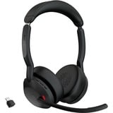 Jabra Evolve2 55 - Link390c MS stereo met oplaadhouder on-ear headset Zwart, Stereo, Microsoft Teams, USB-C, Link380c