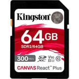 Kingston Canvas React Plus 64 GB SDXC geheugenkaart Zwart, Incl. adapter, UHS-II U3, Class 10, V90