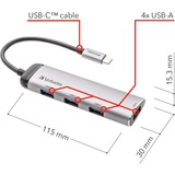 Verbatim USB-C Multiport-Hub 4xUSB 3.2 usb-hub Zilver