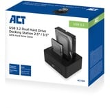 ACT Connectivity 2,5" en 3,5" SATA dual harde schijf docking station Zwart, USB 3.2 Gen1 (5 Gbit/s)