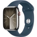 Apple Watch Series 9 smartwatch Zilver/blauw, Roestvrij staal, 45 mm, Sportbandje (S/M), GPS + Cellular